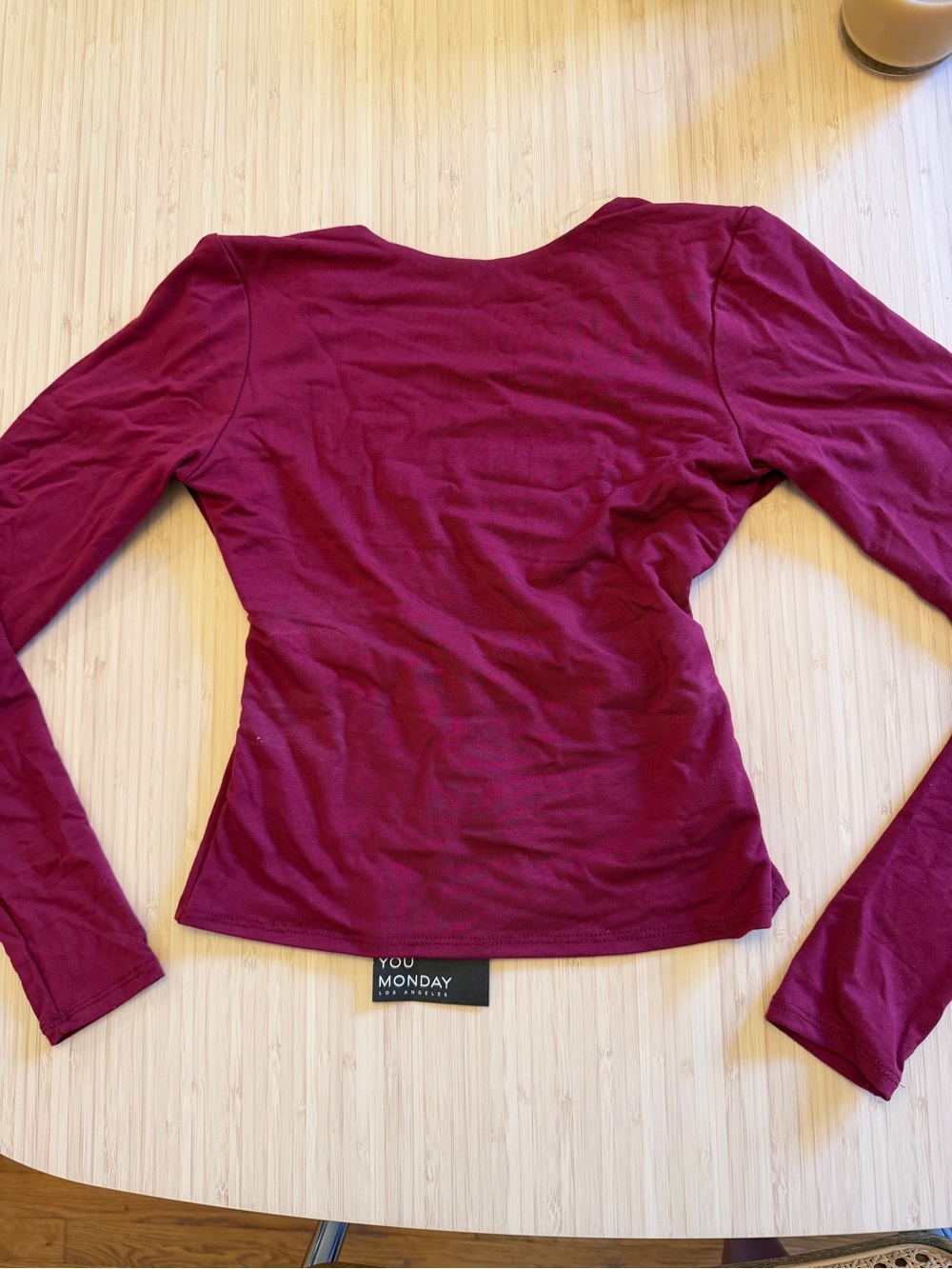 See You Monday Long Sleeve Scoop Neck Top - Wine